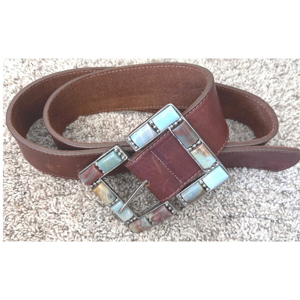 Leatherock Western Boho Festival Semi-Precious Stones Genuine Leather‎ Belt SZ L